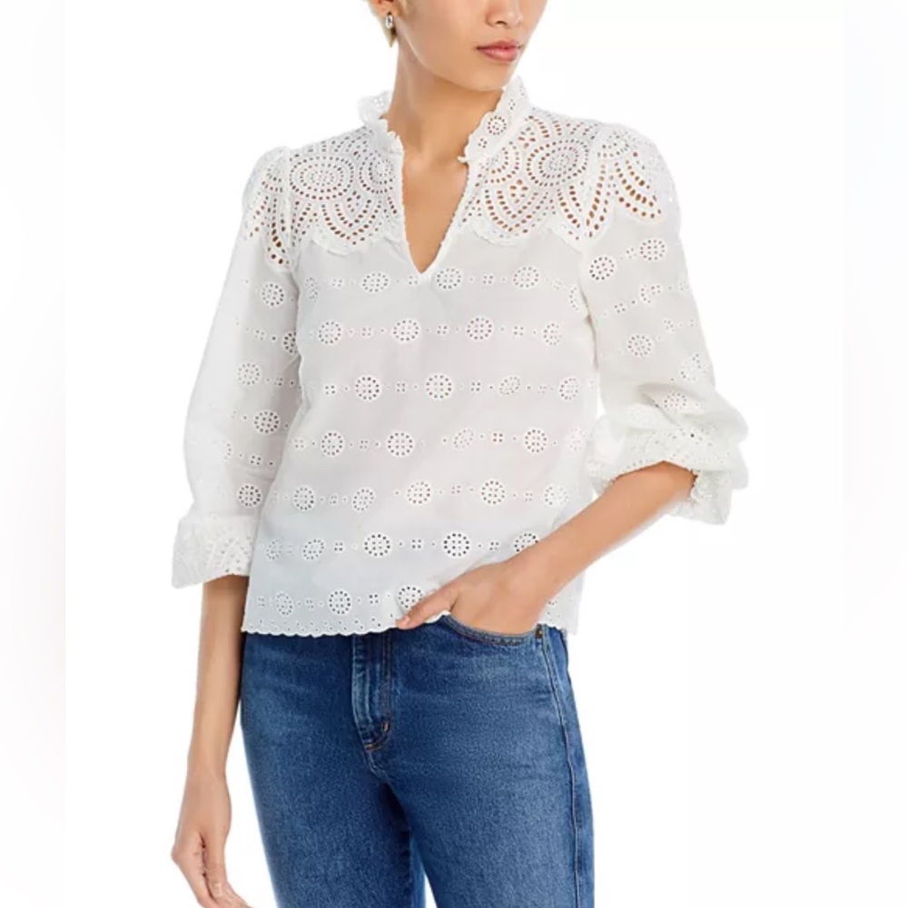 Aqua Eyelet lace v-neck top size S